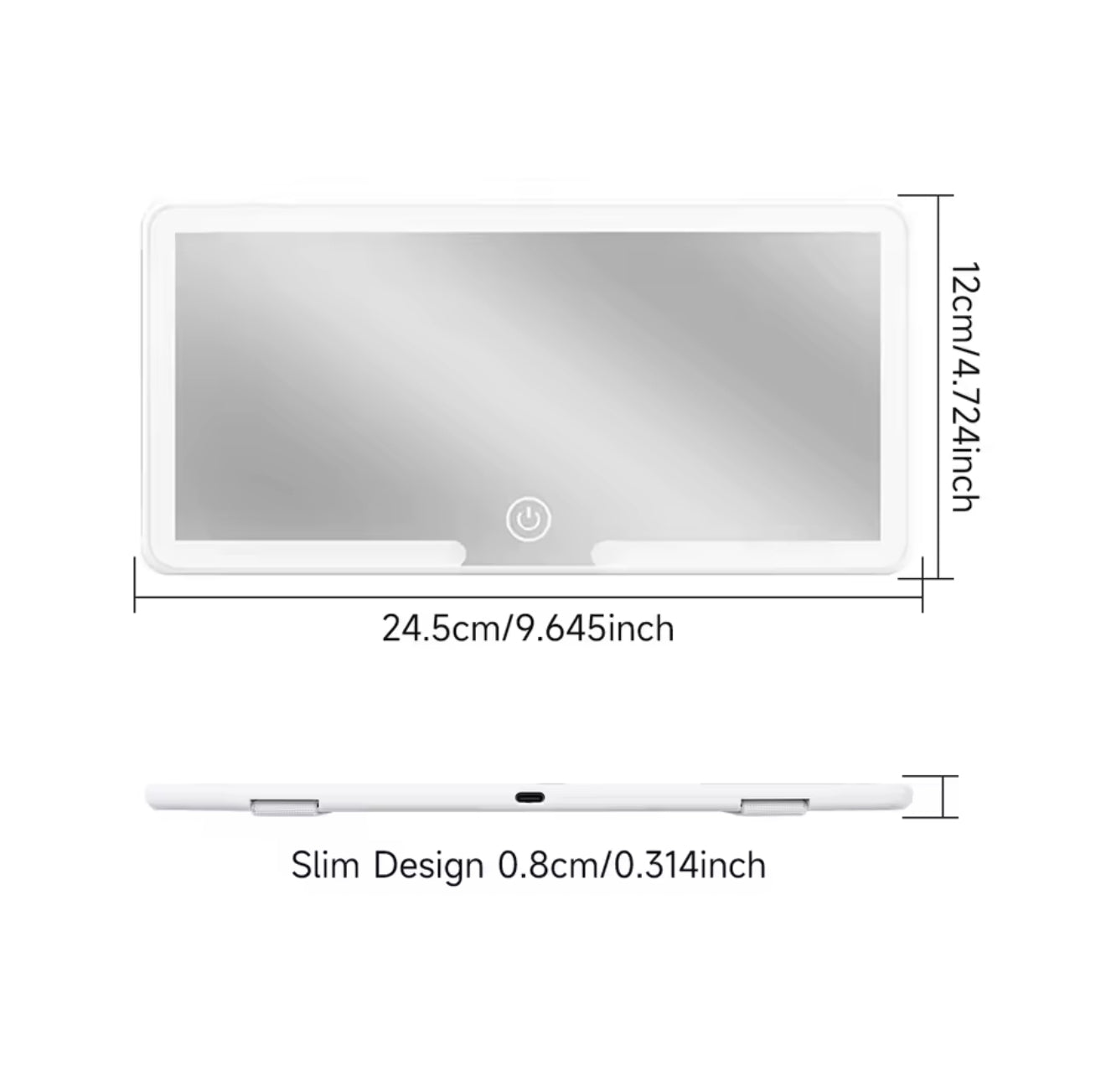 Mirror de viseira solar LED - 3 posições de luz e controle de toque
