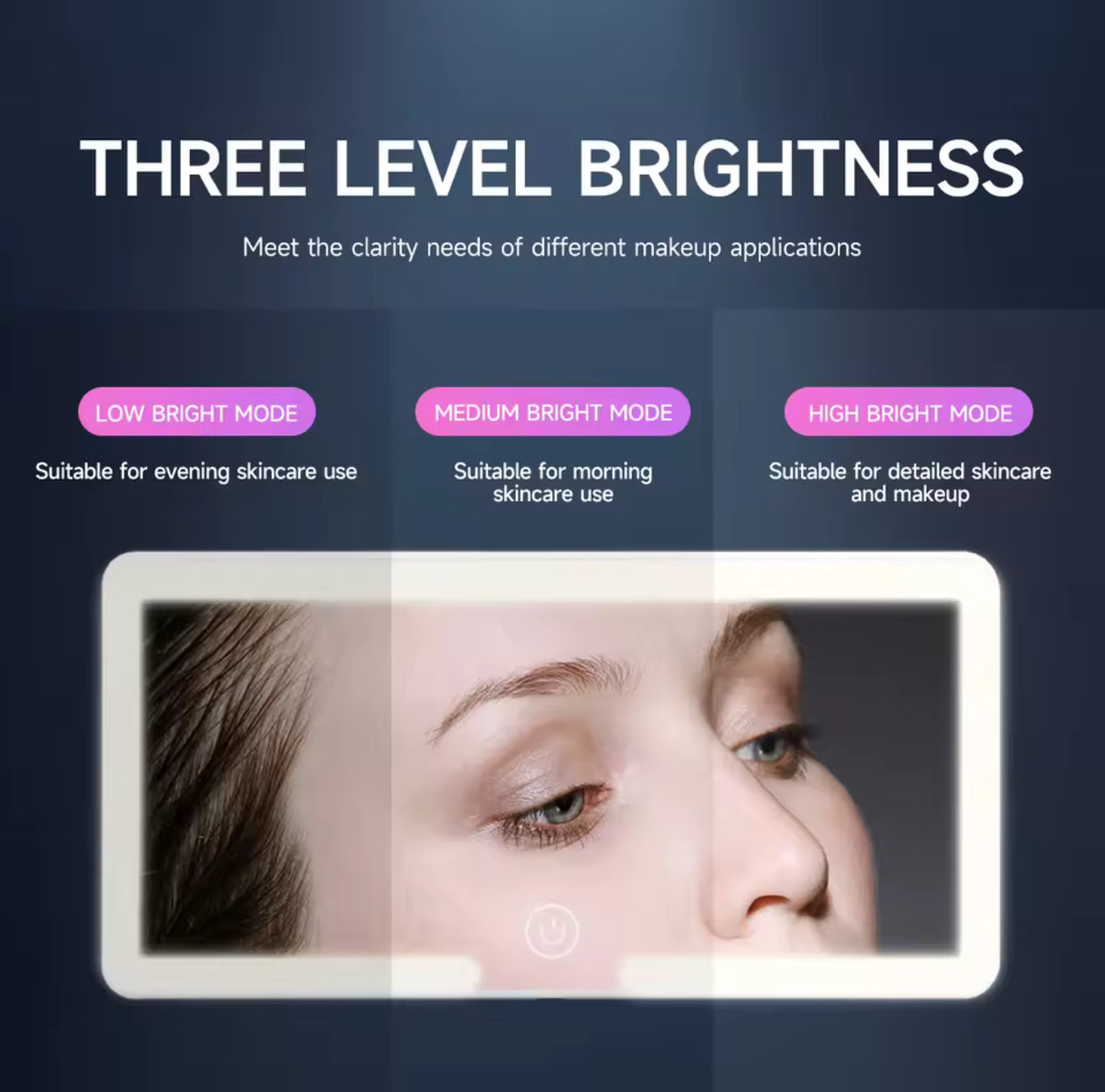 Mirror de viseira solar LED - 3 posições de luz e controle de toque